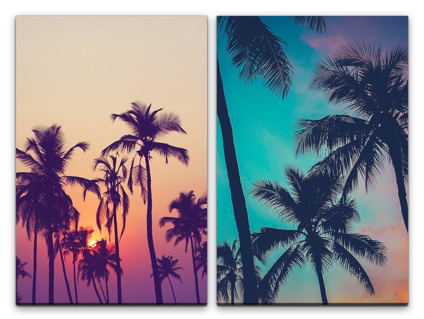 Sinus Art Leinwandbild 2 Bilder je 60x90cm Palmen Süden Sommer Kalifornien Karibik Kokos Urlaub