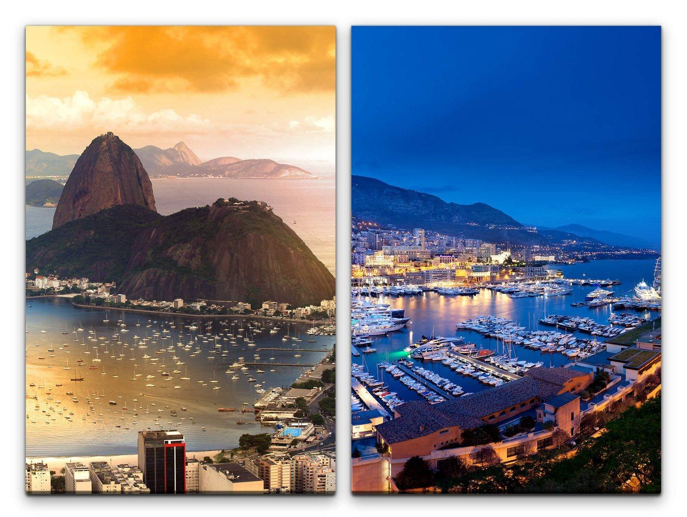 Sinus Art Leinwandbild 2 Bilder je 60x90cm Rio de Janeiro Berg Küste Meer Brasilien Urlaub Hafen