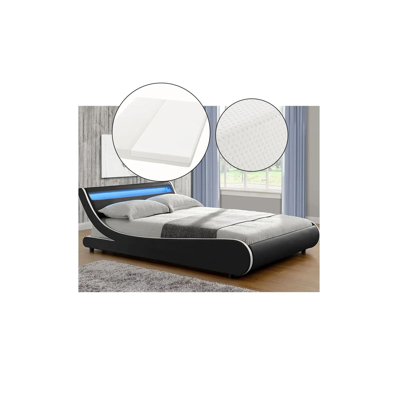 Juskys Polsterbett Bett Valencia 180 x 200 cm schwarz mit Kaltschaummatratze Doppelbett mit LED