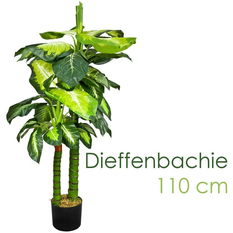 Decovego - Dieffenbachie Kunstpflanze Künstliche Pflanze 110 cm Kunstblume Innendekoration Kunst Pflanze wie echt im Topf