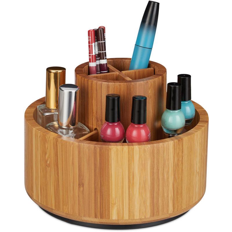 Make Up Organizer, Bambus, 360 drehbar, rund, für Pinsel, Lippenstift & Kosmetik, Stiftehalter, d: 20cm, natur - Relaxdays