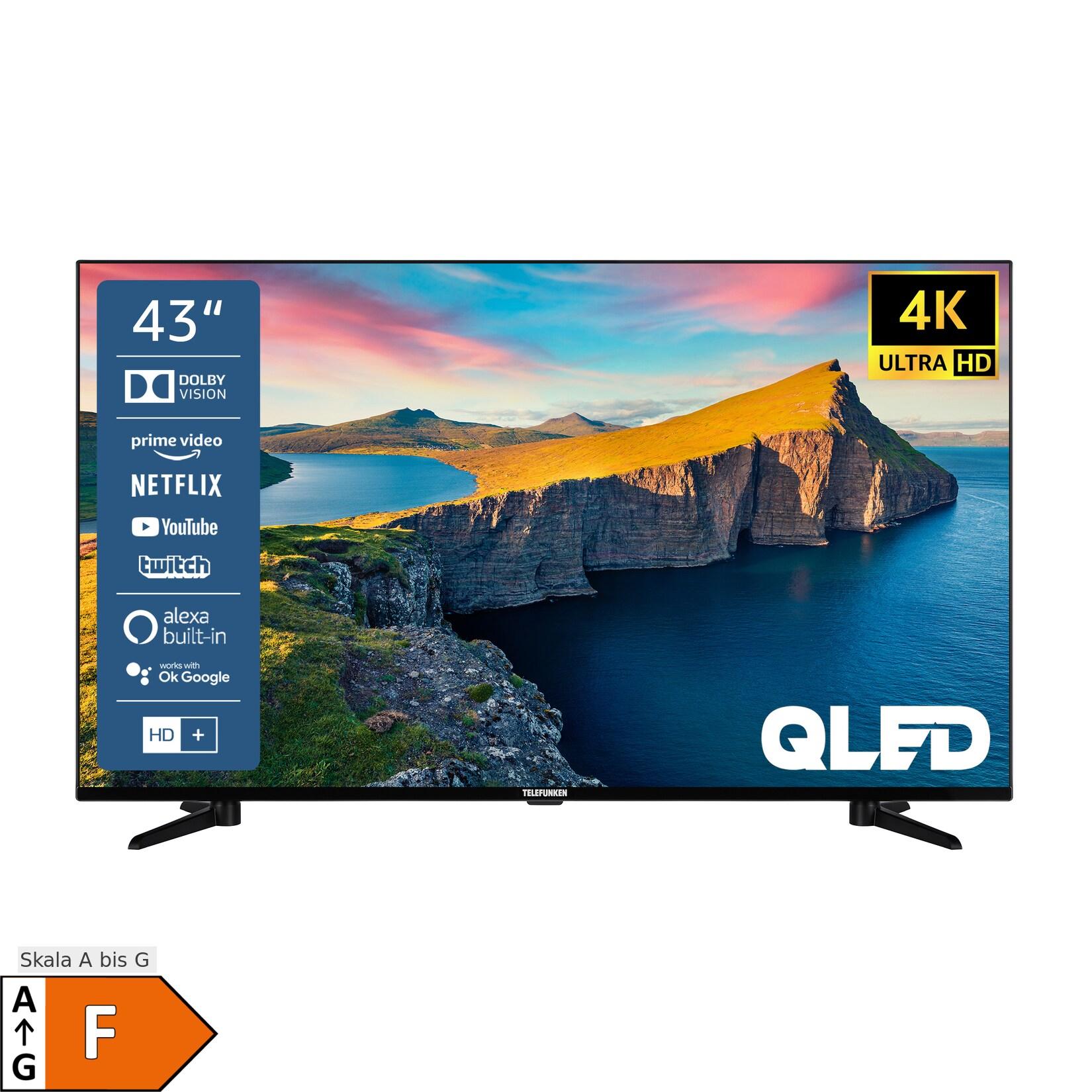 Telefunken QU43K800 43 Zoll QLED Fernseher, Smart TV, 4K UHD, Alexa Built-in, inkl. 6 Monate gratis HD+