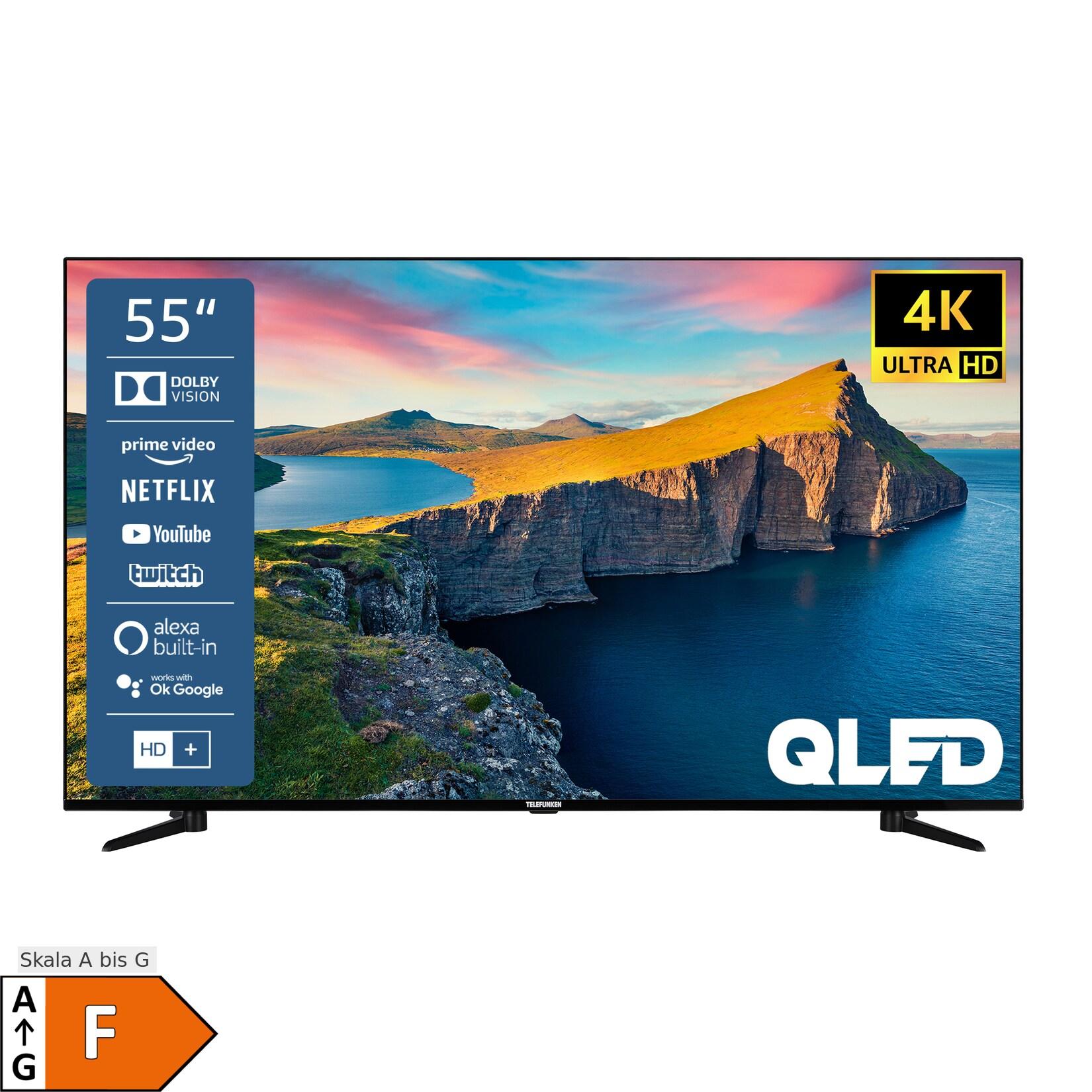 Telefunken QU55K800 55 Zoll QLED Fernseher, Smart TV, 4K UHD, Alexa Built-in, inkl. 6 Monate gratis HD+