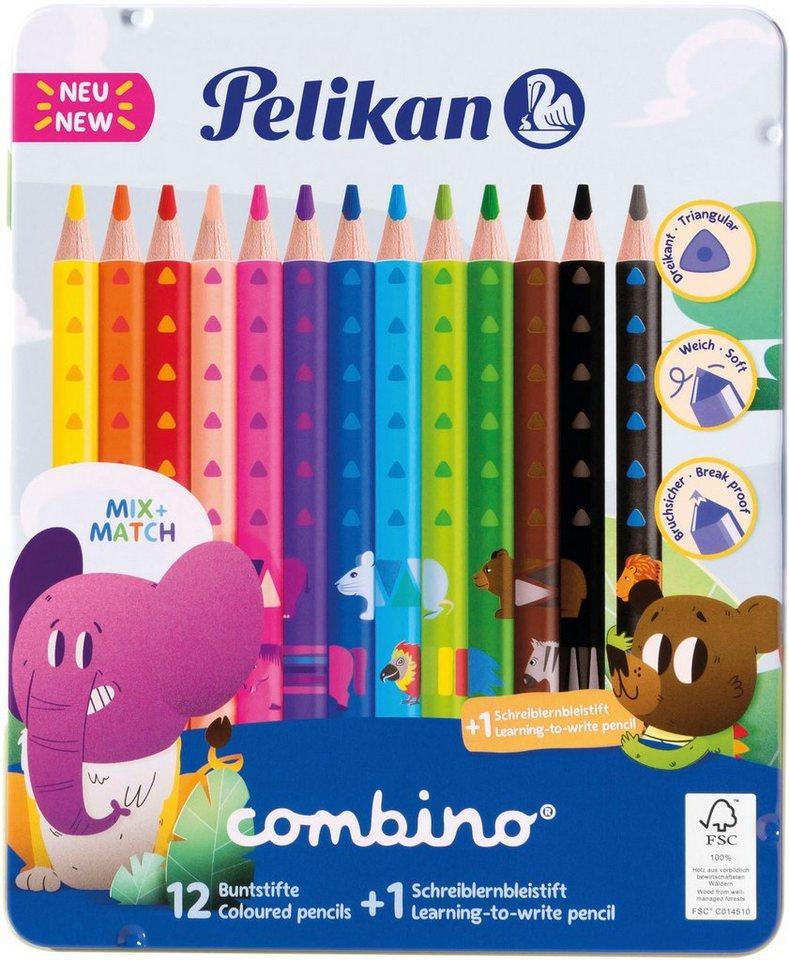 Pelikan Buntstift Combino, 12 Buntstifte +1 Bleistift im Metalletui, FSC® - schützt Wald - weltweit, bunt