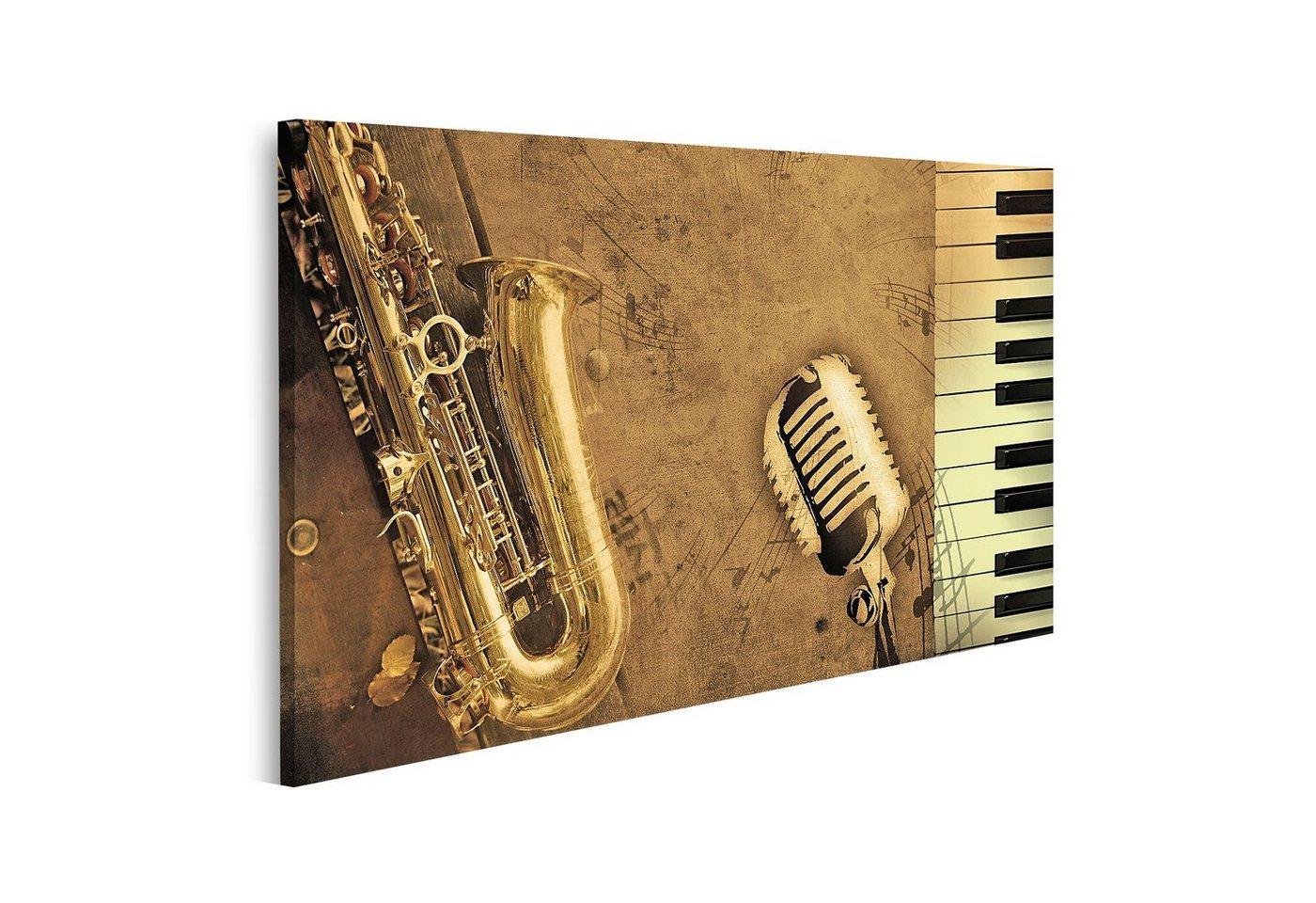 islandburner Leinwandbild Bild auf Leinwand Klavier Musik Sepia Noten Instrumente Saxophon Wandb