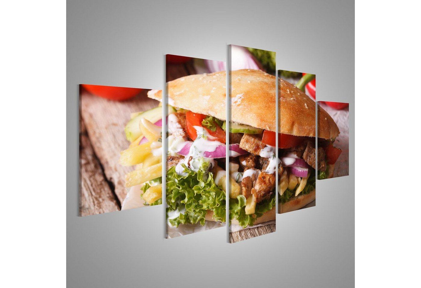 islandburner Leinwandbild Bild auf Leinwand Appetitlich Sandwich: Döner Mit Fleisch Gemüse Und P