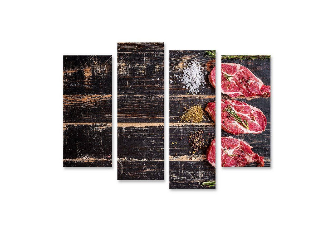 islandburner Leinwandbild Bild auf Leinwand Raw Saftiges Fleisch Steak Auf Dunklem Holzuntergrun