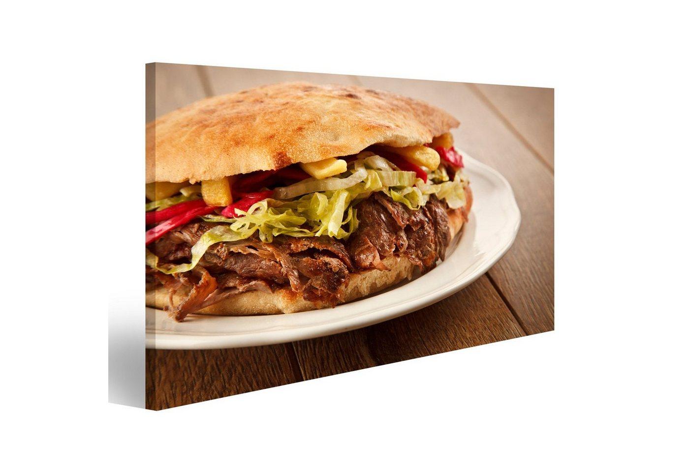 islandburner Leinwandbild Bild auf Leinwand Döner Kebab Gegrilltes Fleisch Brot Und Gemüse Shawa