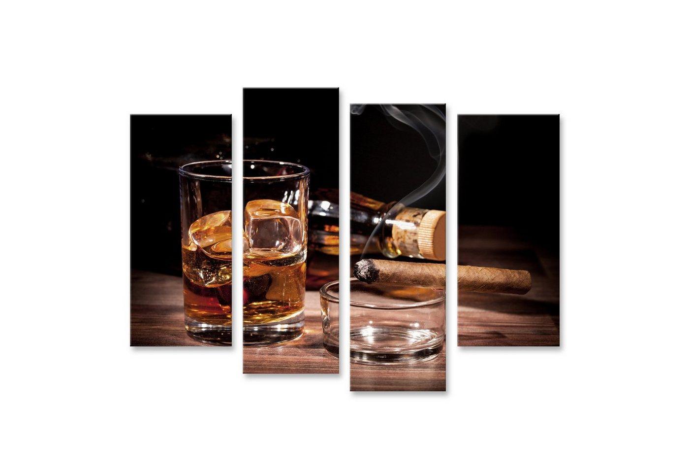 islandburner Leinwandbild Bild auf Leinwand Whiskey Zigarre auf Holztisch Whisky Wandbild Leinwa