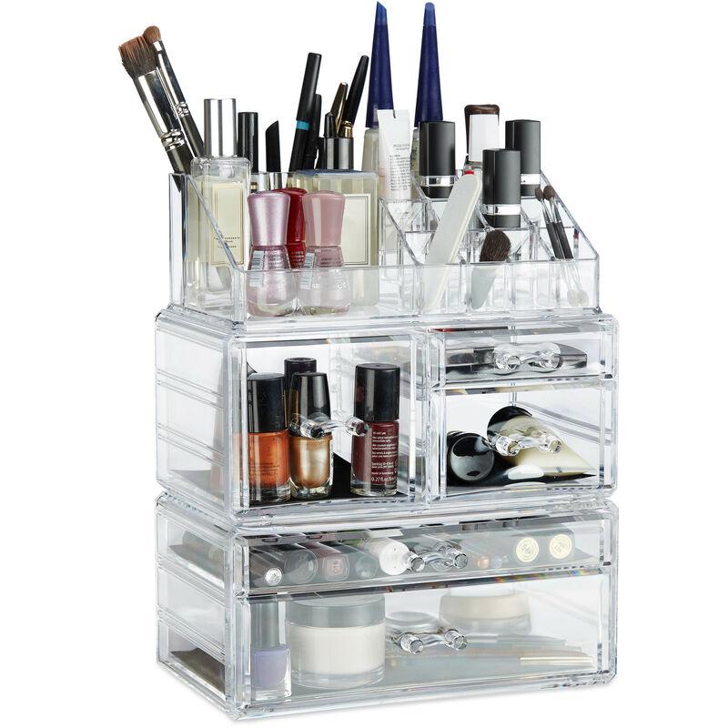 Make Up Organizer mit 21 Fächern, Kosmetik Tower für Lippenstift, Nagellack, Acryl Make Up Box, transparent - Relaxdays