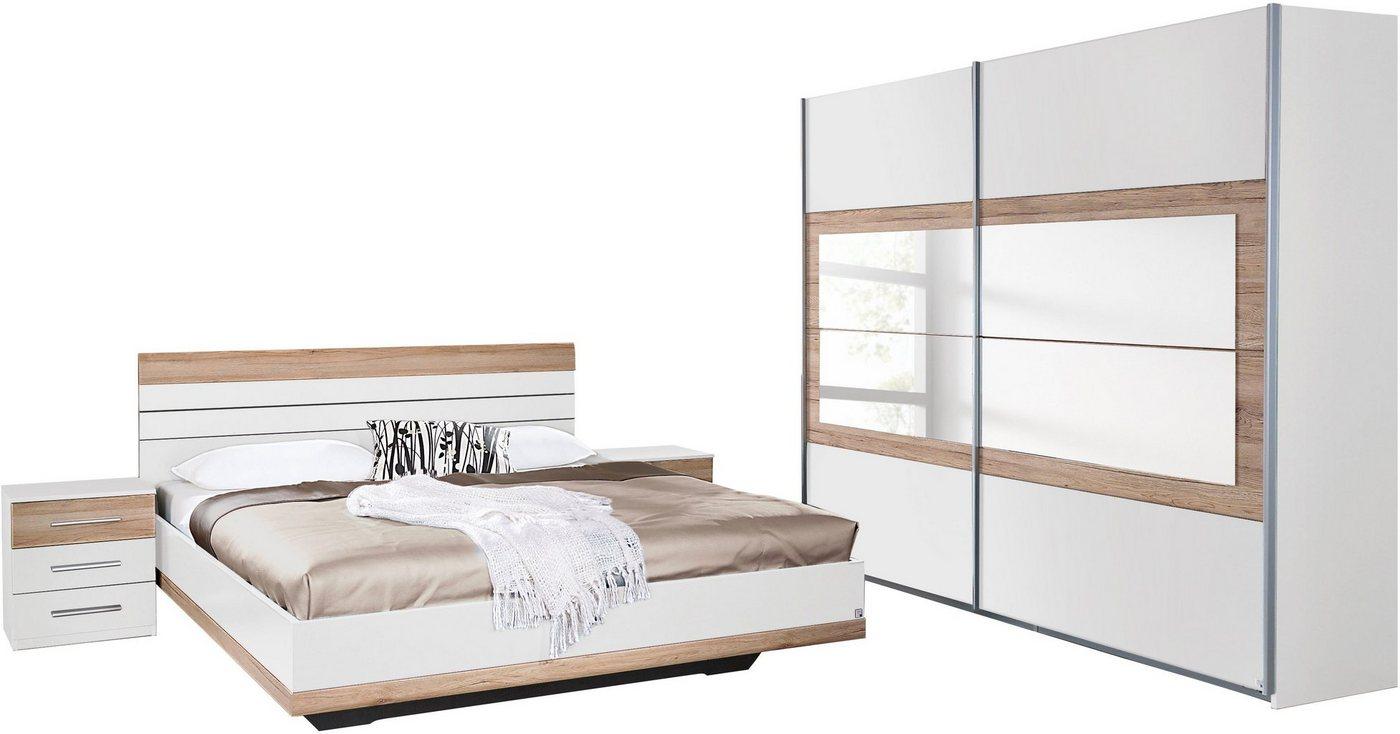 rauch Schlafzimmer-Set Tarragona, (Set, 4-St), Schwebetürenschrank in 3 Breiten, Bett in 2 Größen und 2 Nachttische, weiß