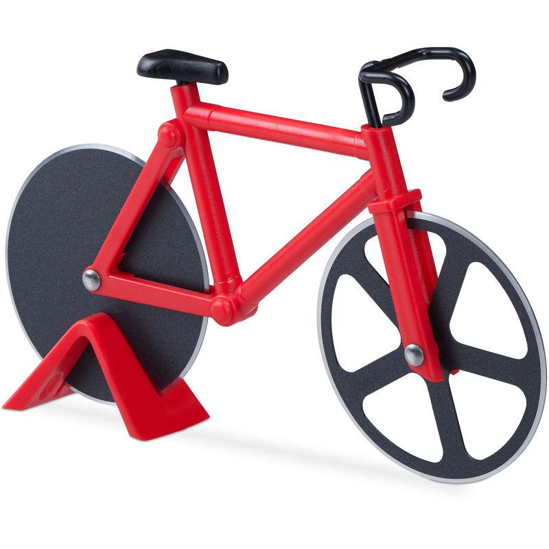 1 x Fahrrad Pizzaschneider, lustiger Pizzaroller mit Schneiderädern aus Edelstahl, Cutter für Pizza & Teig, rot