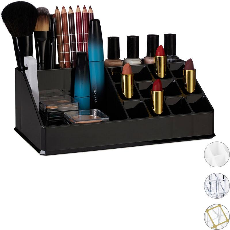 Kosmetik-Organizer Acryl, Kleiner Make Up Organizer mit 16 Fächern für Schminke & Lippenstift-Halter, schwarz - Relaxdays