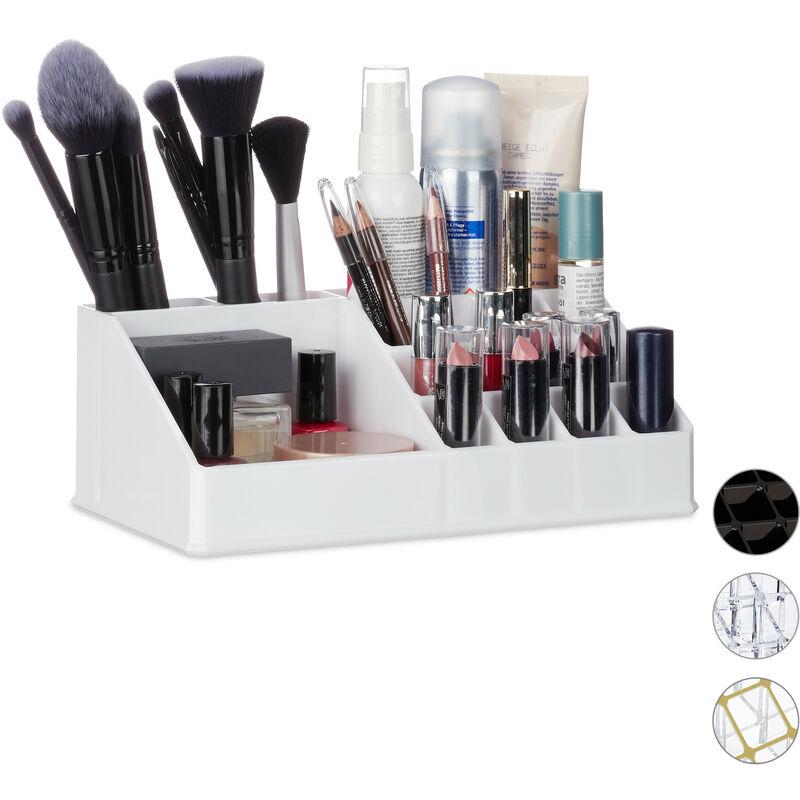 Kosmetik-Organizer aus Acryl, Kleiner Make Up Organizer mit 16 Fächern für Schminke & Lippenstift-Halter, weiß - Relaxdays