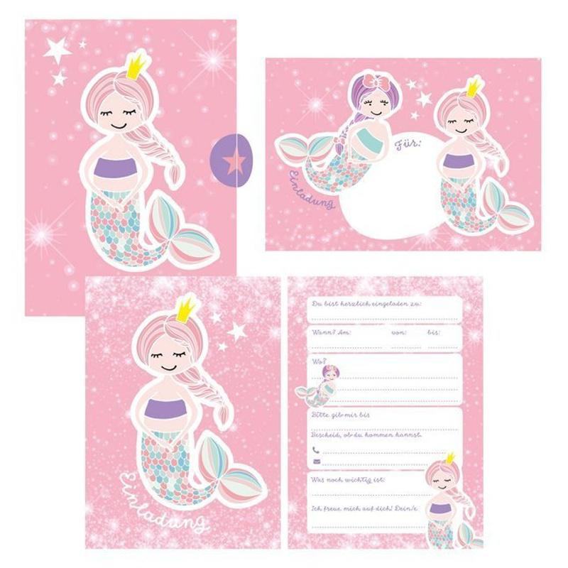 12 Glitzer Einladungskarten Meerjungfrau zum Geburtstag für Mädchen inkl. Umschläge rosa glitzernde Geburtstagseinladungen für Kinder