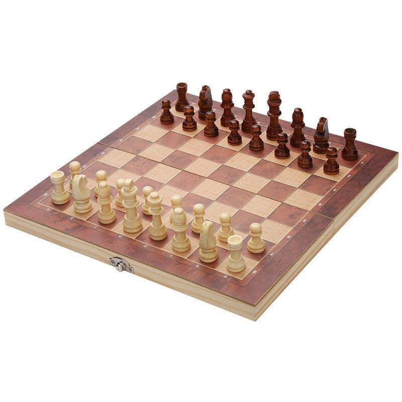 Hengda - Schachspiel Schach 29x29CM 3 in1 Spielbrett Neu Schach Schachspiel pearl Holz