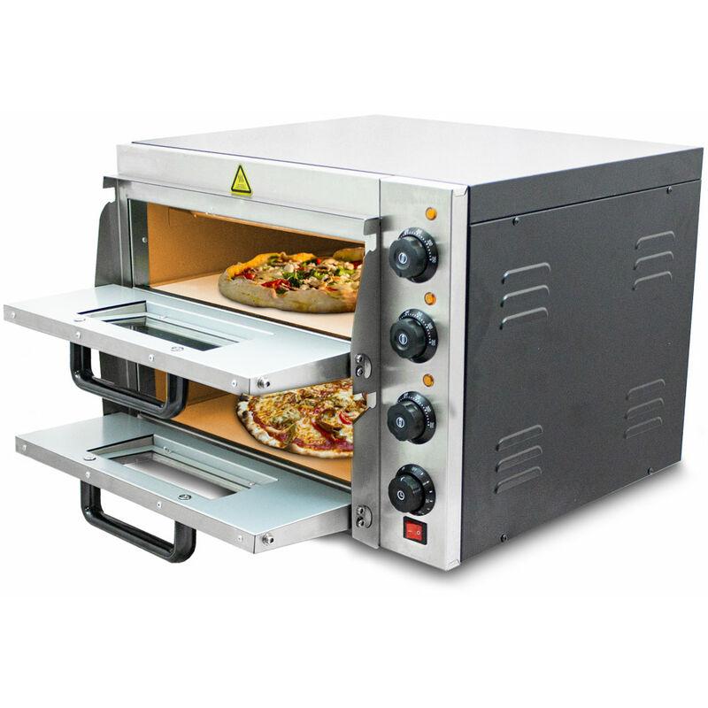 Professioneller Doppel Pizzaofen Pizzabackofen Pizzamaker Elektrisch 3000W mit Steinplatte , Gastro Steinbackofen für Pizza, Brot und Backwaren,