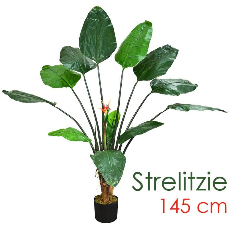 Strelitzie Strelizie Paradiesvogelblume Kunstpflanze Künstliche Pflanze 145 cm Kunstblume Innendekoration Kunst Pflanze wie echt im Topf Decovego