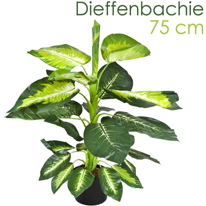 Dieffenbachie Kunstpflanze Künstliche Pflanze 75 cm Kunstblume Innendekoration Kunst Pflanze wie echt im Topf Decovego