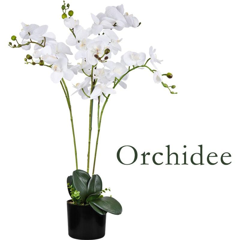 Künstliche Blumen Orchidee Orchideen Pflanzen Kunstpflanze Kunstblumen Künstlich Pflanze Weiß mit Topf Deko 75 cm Decovego