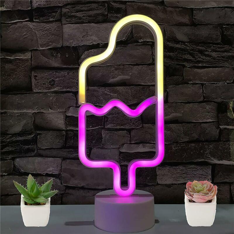 Minkurow - Neonlicht-Schild, LED-Eis am Stiel, Nachtlicht, Neon-USB-/batteriebetriebene Wanddekoration für Party, Geburtstag, Kinderzimmer,