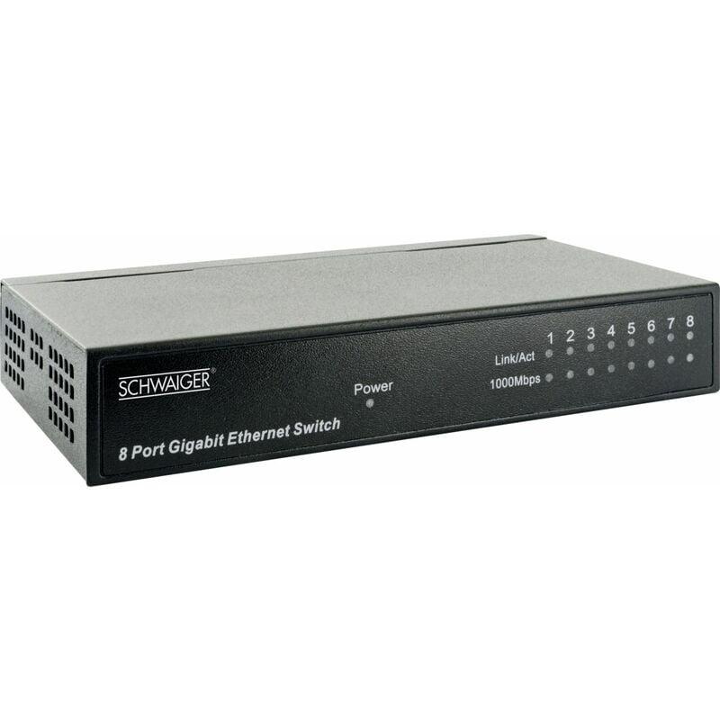 8-Port Netzwerkswitch NWSW8 011 schwarz, Metallgehäuse, bis zu 1000 Mbit/s Netzwerktechnik - Schwaiger