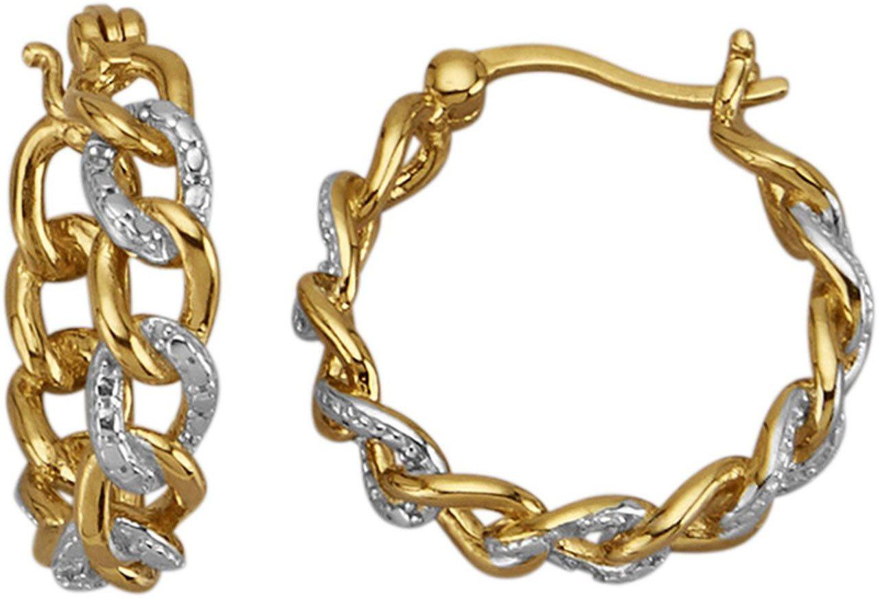 Firetti Paar Creolen Schmuck Geschenk Silber 925 Ohrschmuck Ohrringe Kette Bicolor, mit Diamant, gelb|goldfarben|silberfarben