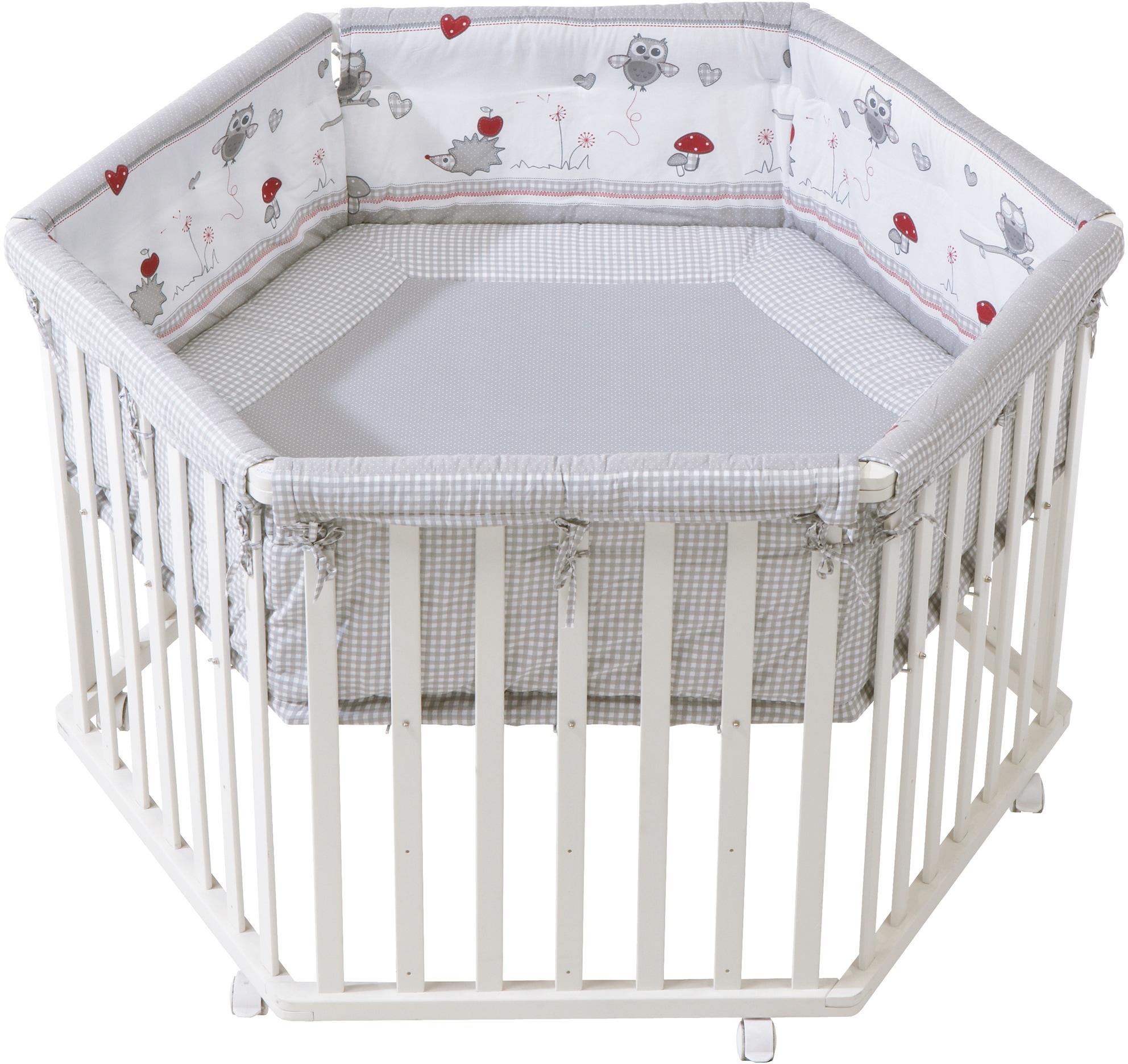Laufgitter ROBA "Adam & Eule, weiß, 6-eckig", Baby, weiß, Laufställe Laufgitter, mit Stoffeinlage und Nestchen