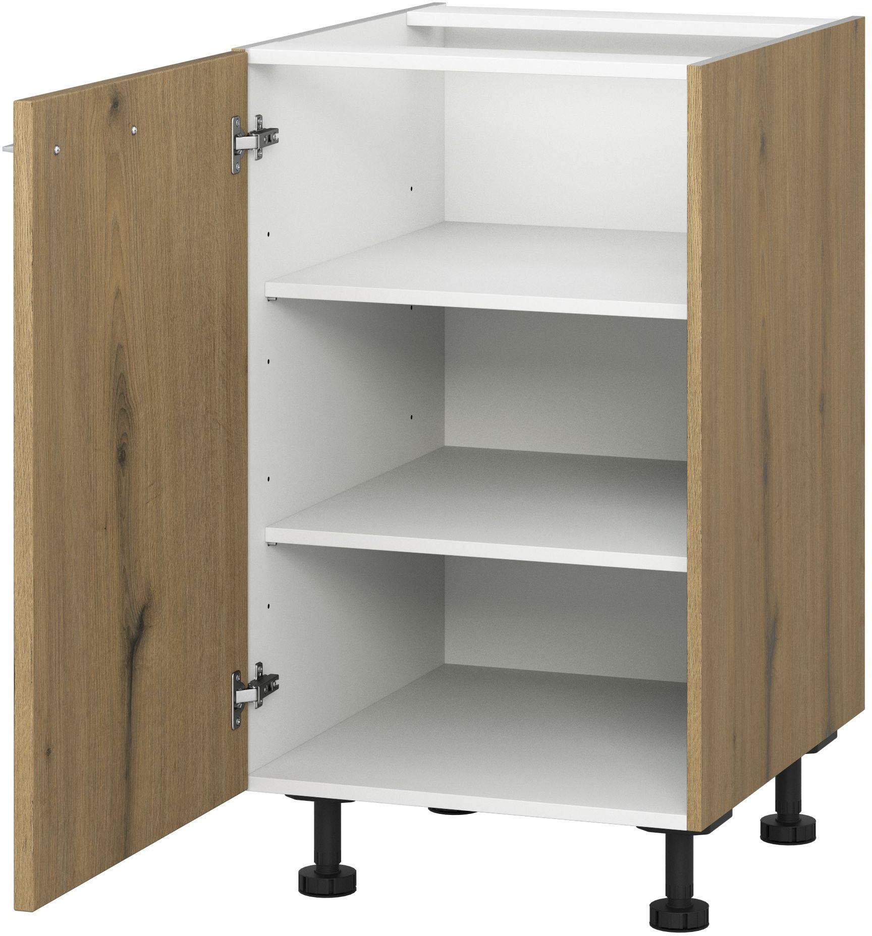 Unterschrank KOCHSTATION "KS-Trea U40" Schränke Gr. B/H/T: 40 cm x 75 cm x 56 cm, Türanschlag rechts, 1 St., braun (eiche astig) Unterschränke mit zwe