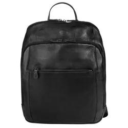 Laptoprucksack PIKÉ, Damen, Gr. B/H/T: 28cm x 35cm x 6cm, onesize, schwarz, Leder, Rindsleder, Rucksäcke Laptoprucksack, echt Leder, Made in Italy