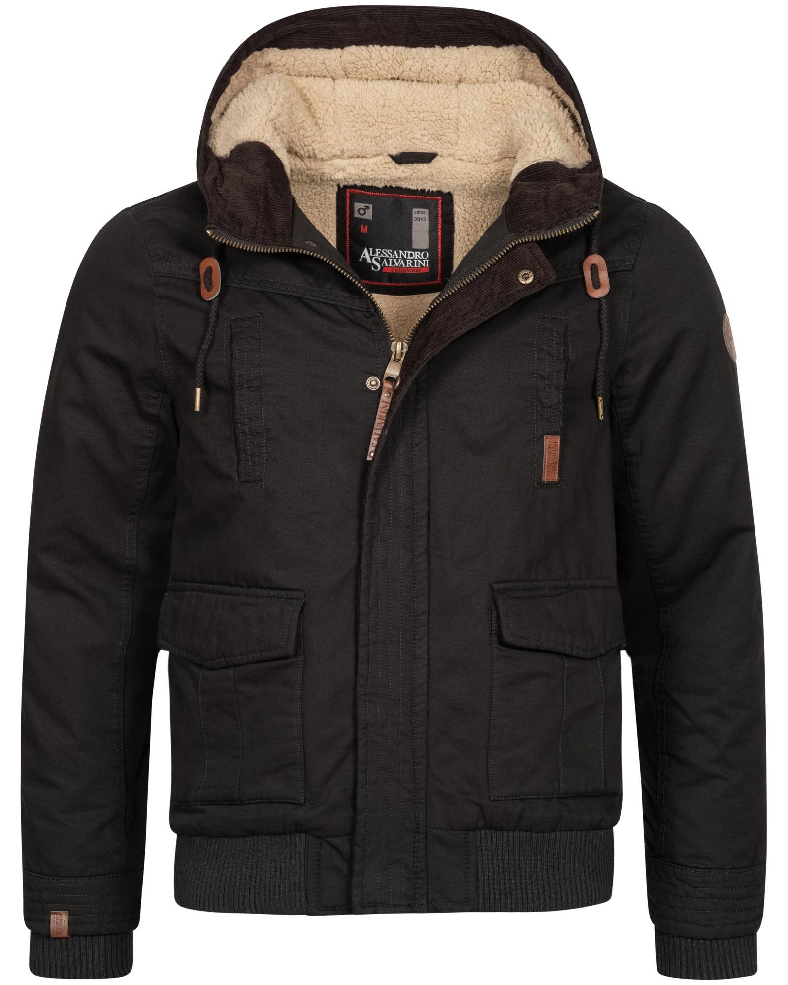 Winterjacke ALESSANDRO SALVARINI "ASRigio", Herren, Gr. L (52), schwarz, Obermaterial: 100% Baumwolle. Innenseite: 100% Polyester, Jacken Winterjacke,