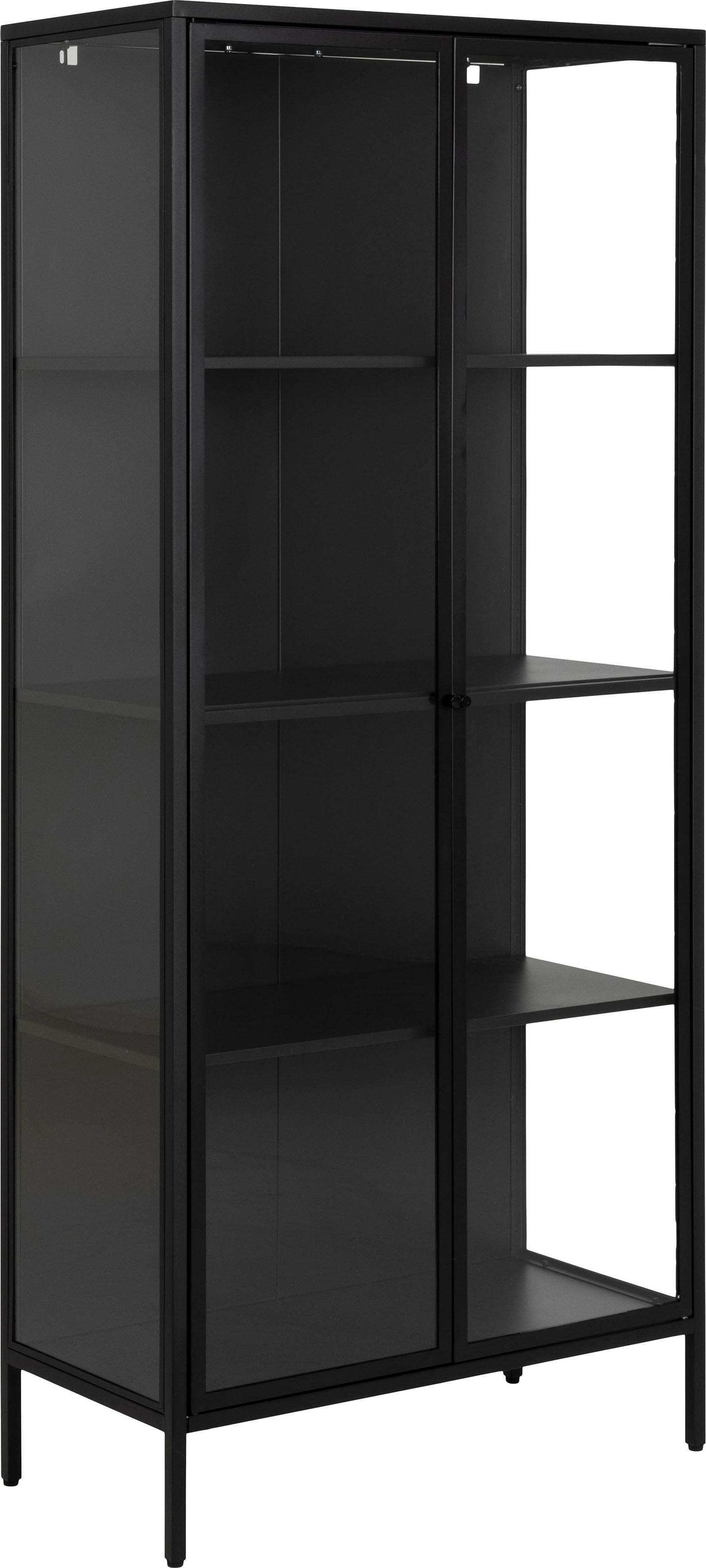 Vitrine ACTONA GROUP "New York", schwarz, B:80cm H:180cm T:40cm, Metall, Schränke, Vitrine, schwarzes Metall, mit Glastüren und 4 Fächern, Höhe