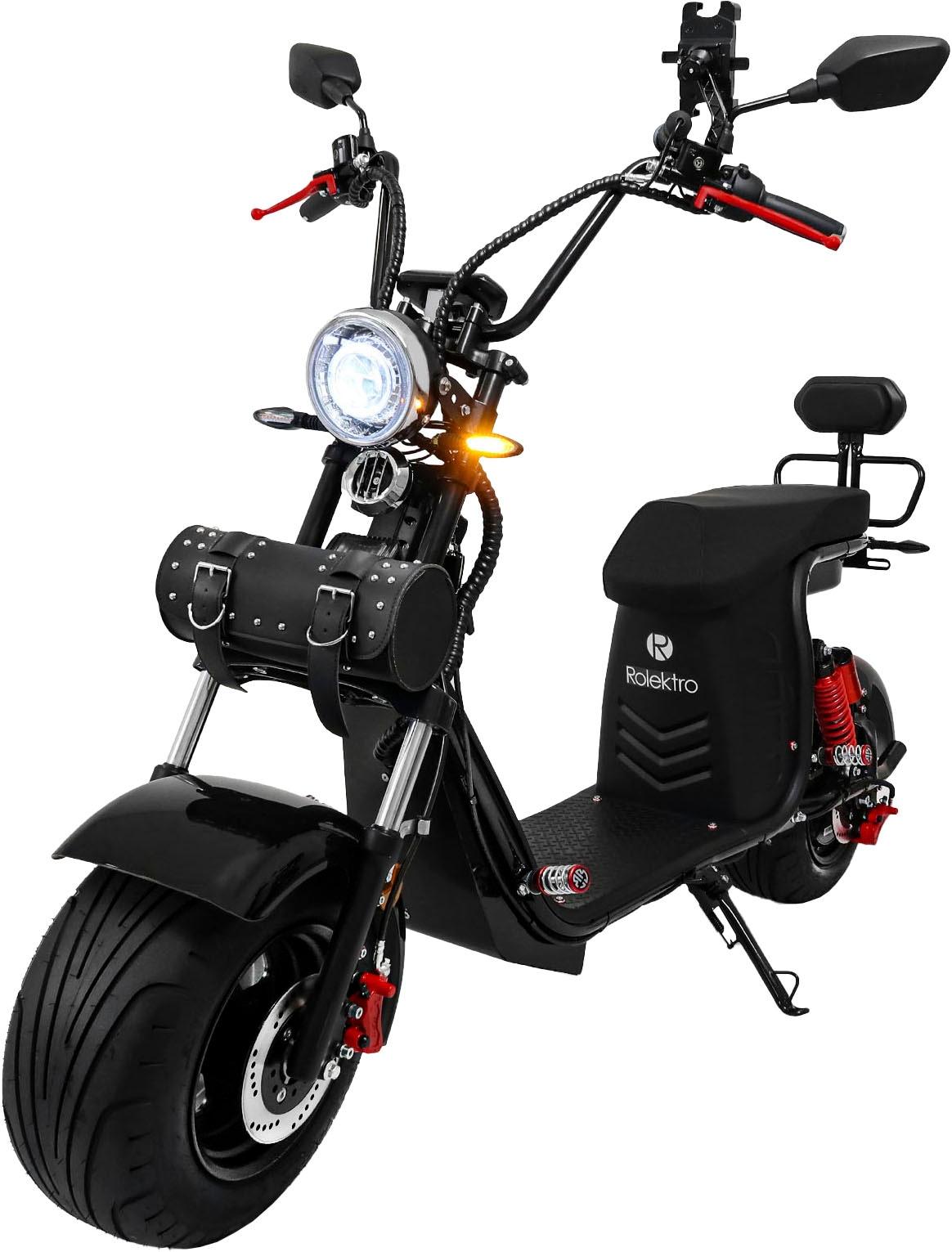 E-Motorroller ROLEKTRO "E-Chopper 45, 2 x 60V-25,6Ah Lithium-Akku, 3000 Watt", schwarz (schwarz, schwarz), Elektromotorroller, 45 km/h, bis zu 108 km