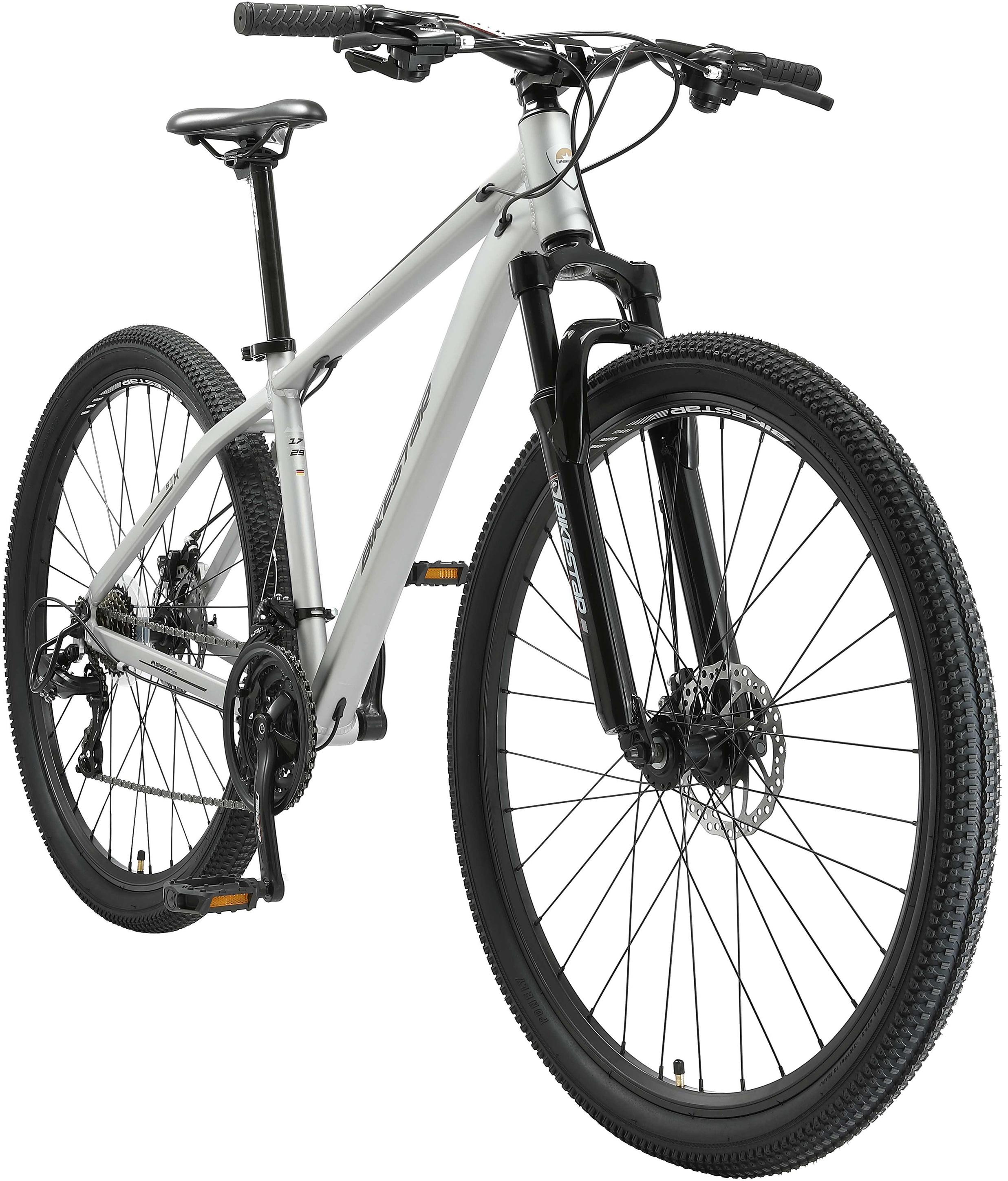 Mountainbike BIKESTAR Gr. 43, silber (silberfarben), Fahrräder, 43cm, 29 Zoll (73,66cm), für Damen und Herren, Kettenschaltung