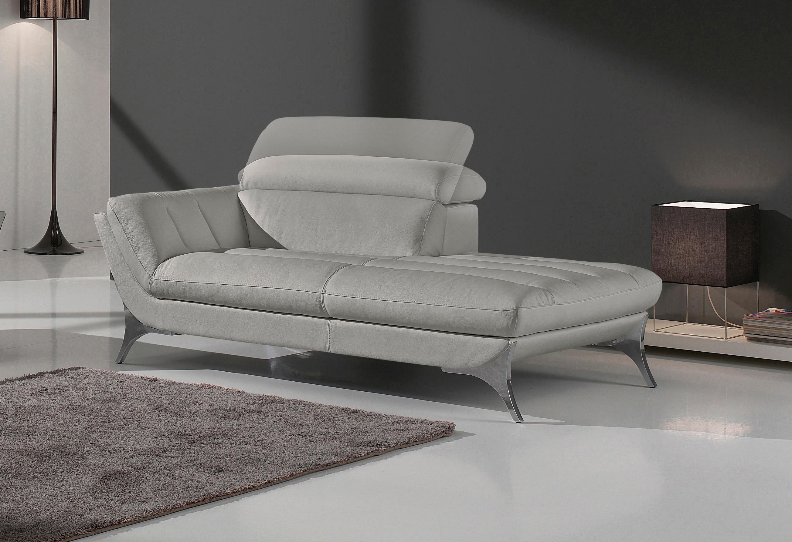 Recamiere EGOITALIANO "Sueli, extravagantes Design und erstklassiger Sitzkomfort", silber, B:180cm H:100cm T:110cm, Leder »NUVOLE« (Echtes Rindsleder). Halbnatürliches, halbnarbiges Rindsleder mit einer natürlichen Körnung von 1, 2 bis 1, 4 mm. 