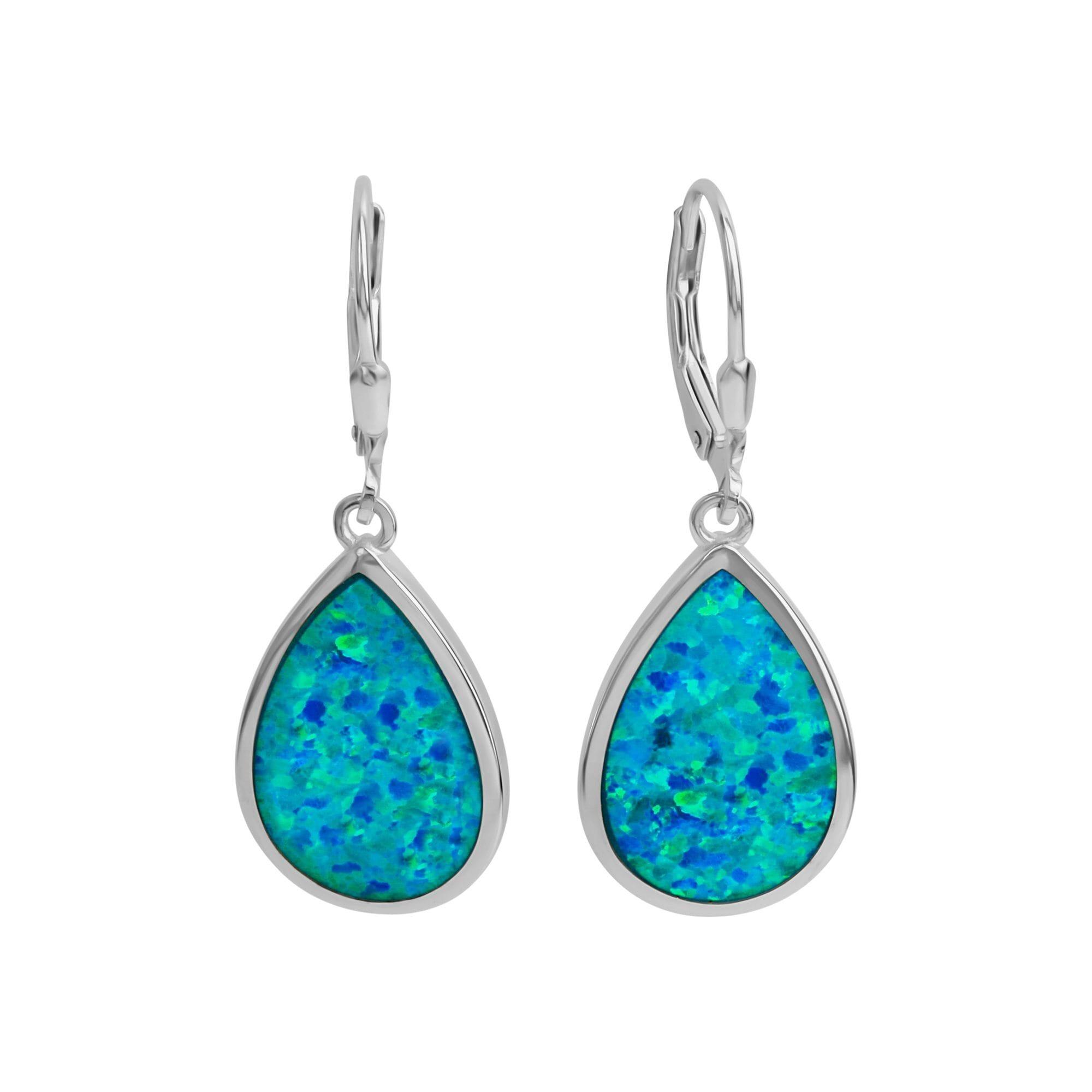 Paar Ohrhänger VIVANCE "925/- Sterling Silber synth. Opal blau", weiß (weiß, blau), Ohrringe, Damen, one-size, Silber 925 (Sterlingsilber)