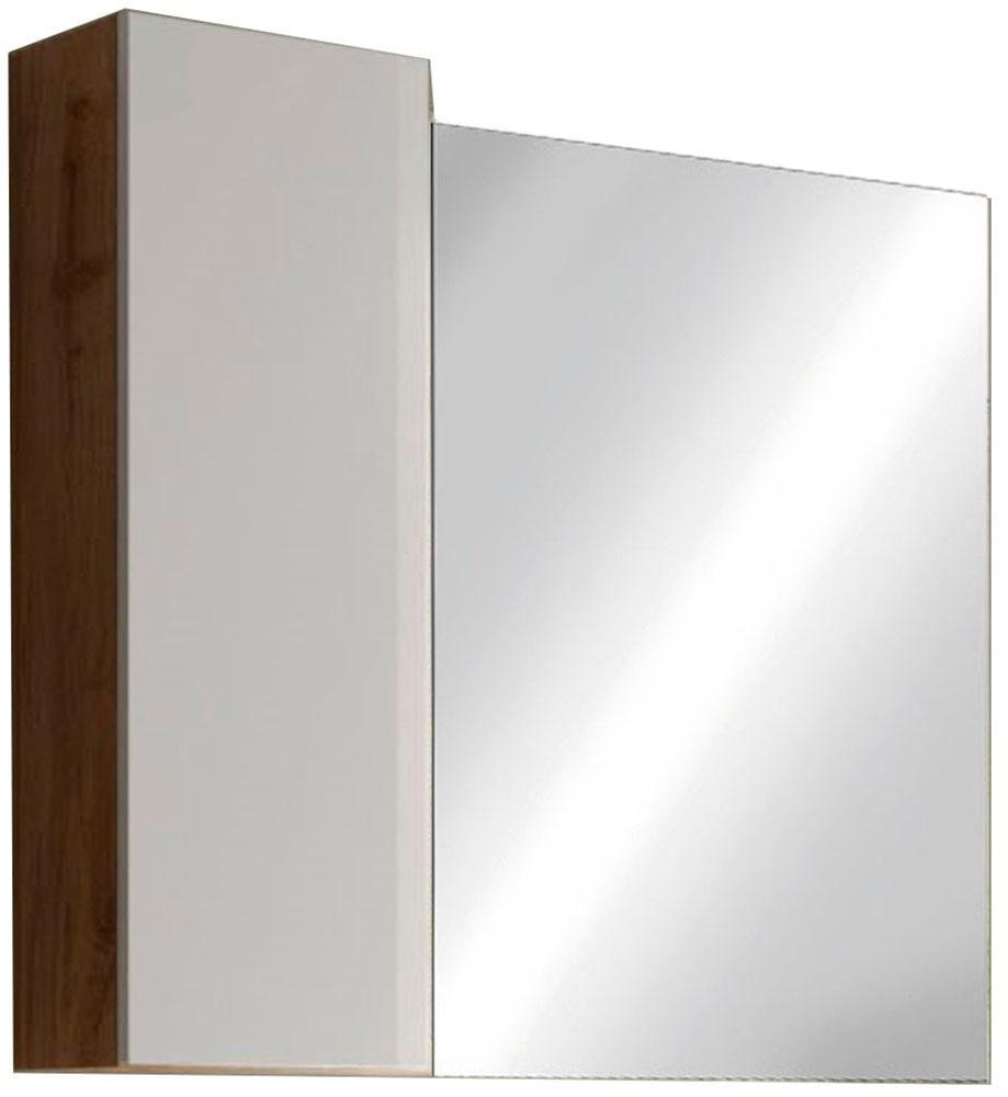 Spiegelschrank WELLTIME "Hamburg", braun (eiche cadiz nb, weiß hochglanz lack), B:92cm H:75cm T:18cm, FSC-zertifizierter Holzwerkstoff, Schränke,