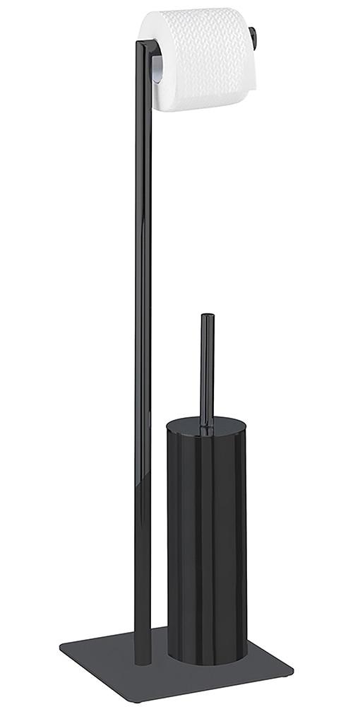 WC-Garnitur WENKO "Modell Recco", schwarz, B:20cm H:71,5cm L:20cm, Metall, Reinigungsbürsten, Standgarnitur, Stahl, mit