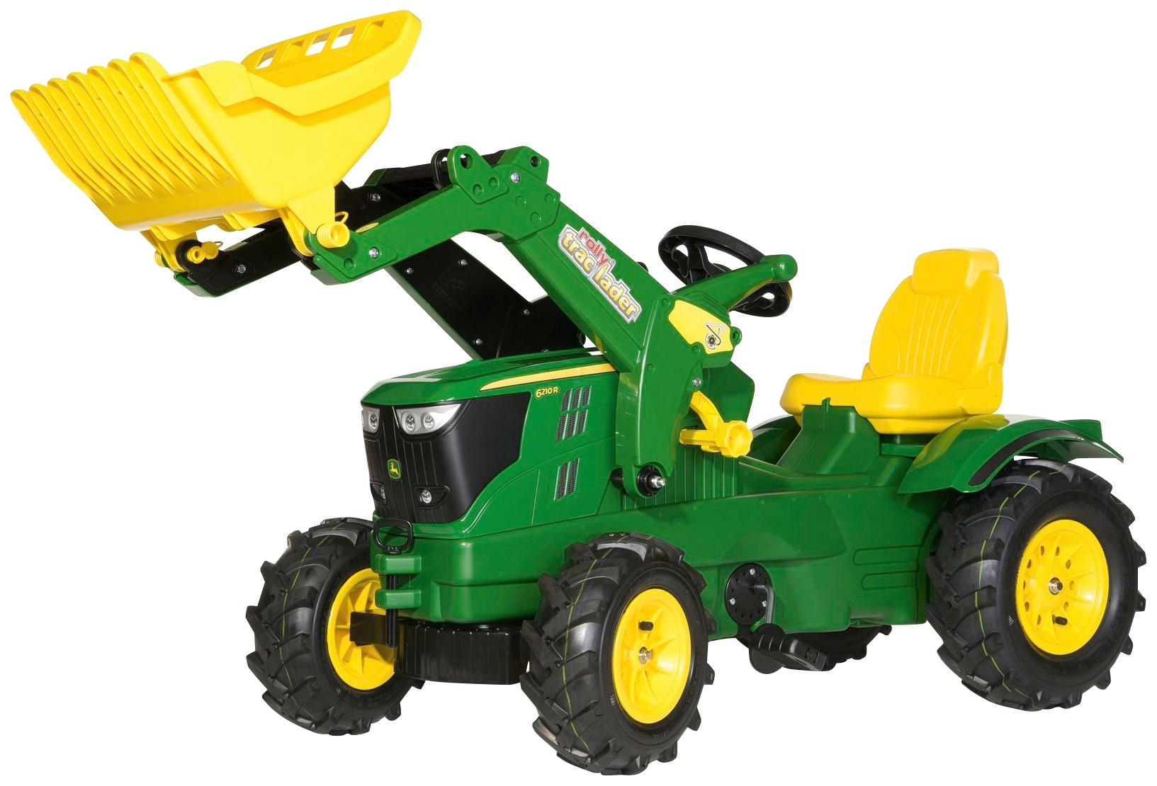 Tretfahrzeug ROLLY TOYS "John Deere 6210R", grün, Tretfahrzeuge, KinderB:53cm H:81cm T:142cm, Kunststoff, Kindertraktor mit Lader und Luftbereifung,