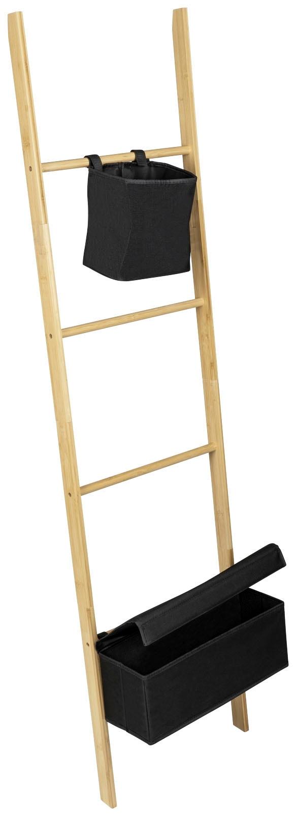 Handtuchleiter WENKO "Ecori", schwarz (natur, schwarz), B:44cm H:170cm T:4cm, Bambus, Kunststoff, Handtuchhalter, Handtuchleiter, mit 2 Fächern