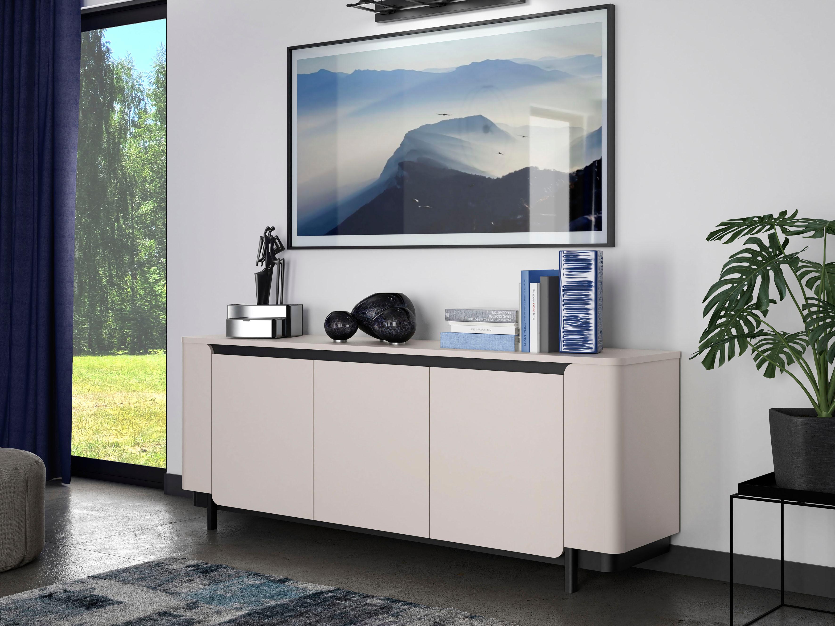 Sideboard FORTE "Vodol", beige (kashmir beige, schwarz), B:204,9cm H:77,9cm T:44,8cm, Holzwerkstoff, Sideboards, Sideboard, Sideboard, Stauraum, Soft