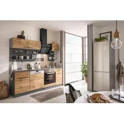 KOCHSTATION "KS-Tulsa" ohne E-Geräte, Breite 210 cm, schwarze Metallgriffe, MDF Fronten