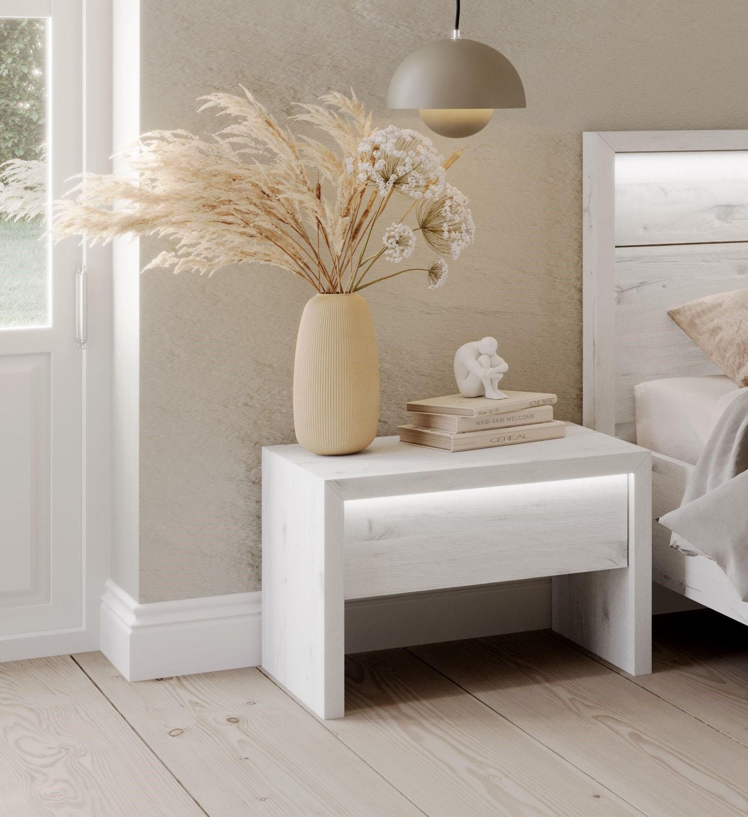 Nachtkonsole HOME AFFAIRE "Moivre", weiß, T:41cm, Sideboards, Nachtkonsole, inkl. LED-Beleuchtung