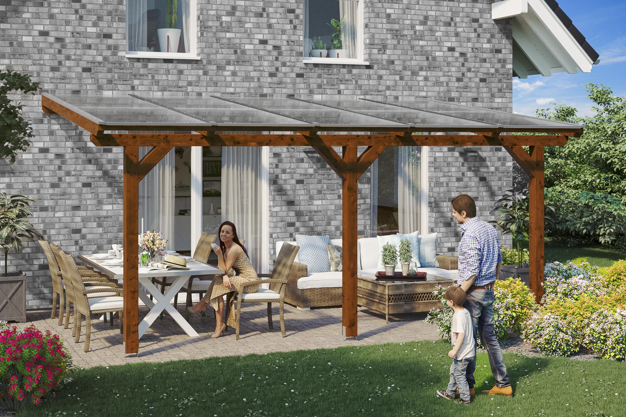 Terrassendach SKANHOLZ "Bormio", braun (nussbaum), B:541cm T:300cm, Polycarbonat (PC), Terrassenüberdachungen