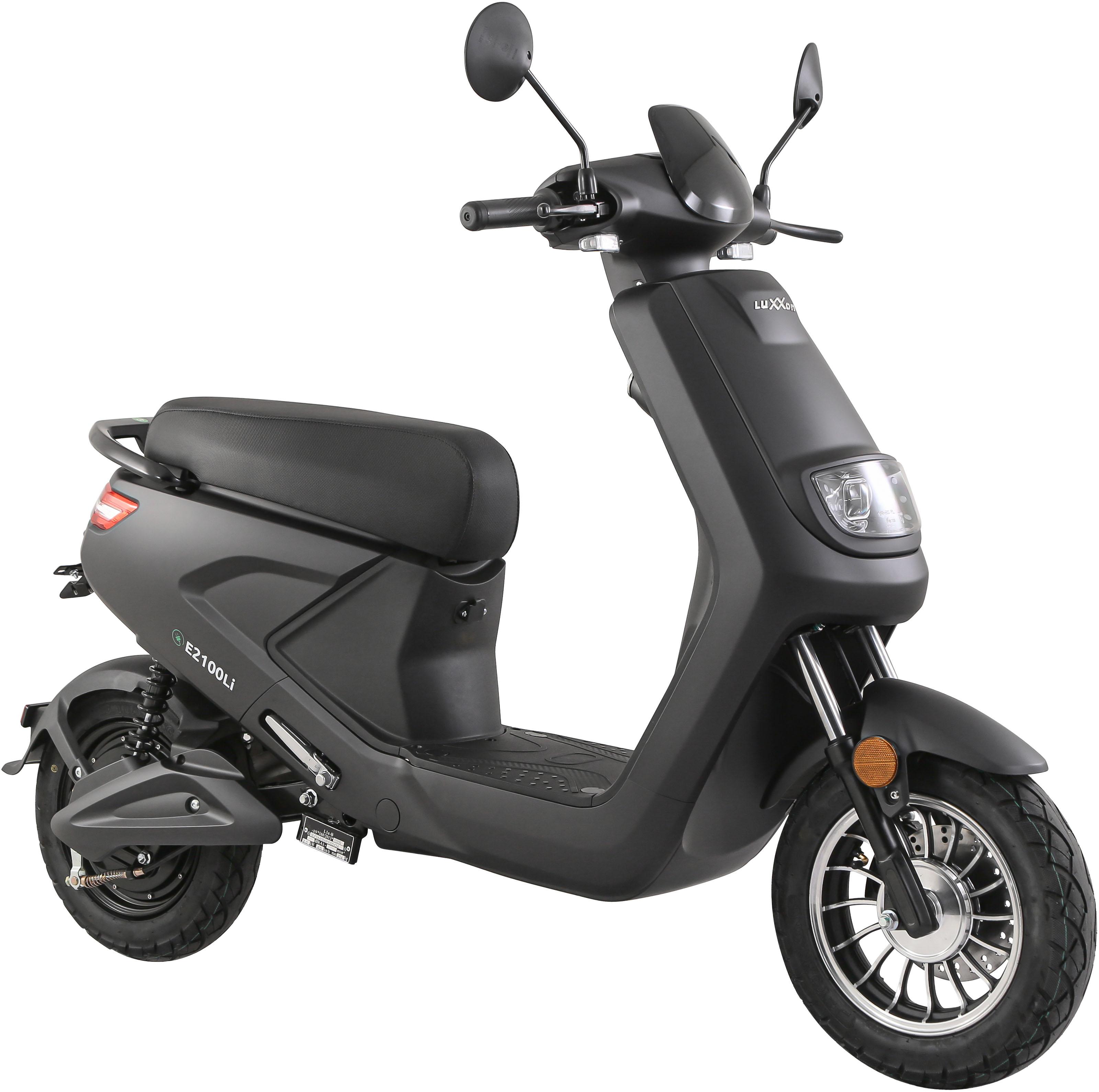E-Motorroller LUXXON "E2100Li", grau (anthrazit, schwarz), Elektromotorroller, ohne Topcase, 45 km/h, bis zu 45 km Reichweite, Lithium-Ionen-Akku, mit