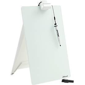 Glas-Notizboard Nobo Diamond, für Schreibtische, B 216 x T 30 x H 297 mm, mit Marker & Montagematerial, weiss