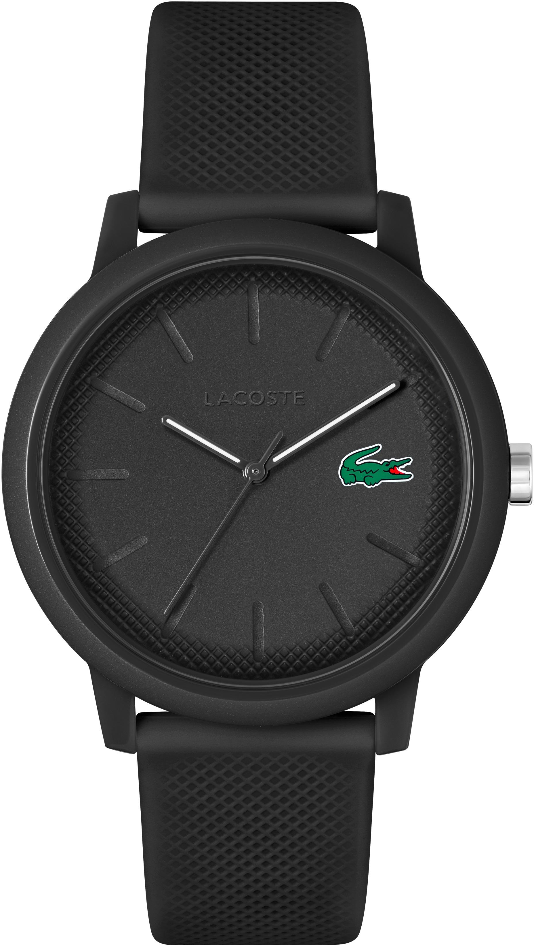 Quarzuhr LACOSTE "LACOSTE.12.12", schwarz, Armbanduhren, Herren, Quarzuhr, Armbanduhr, Herrenuhr, Mineralglas, Silikonarmband