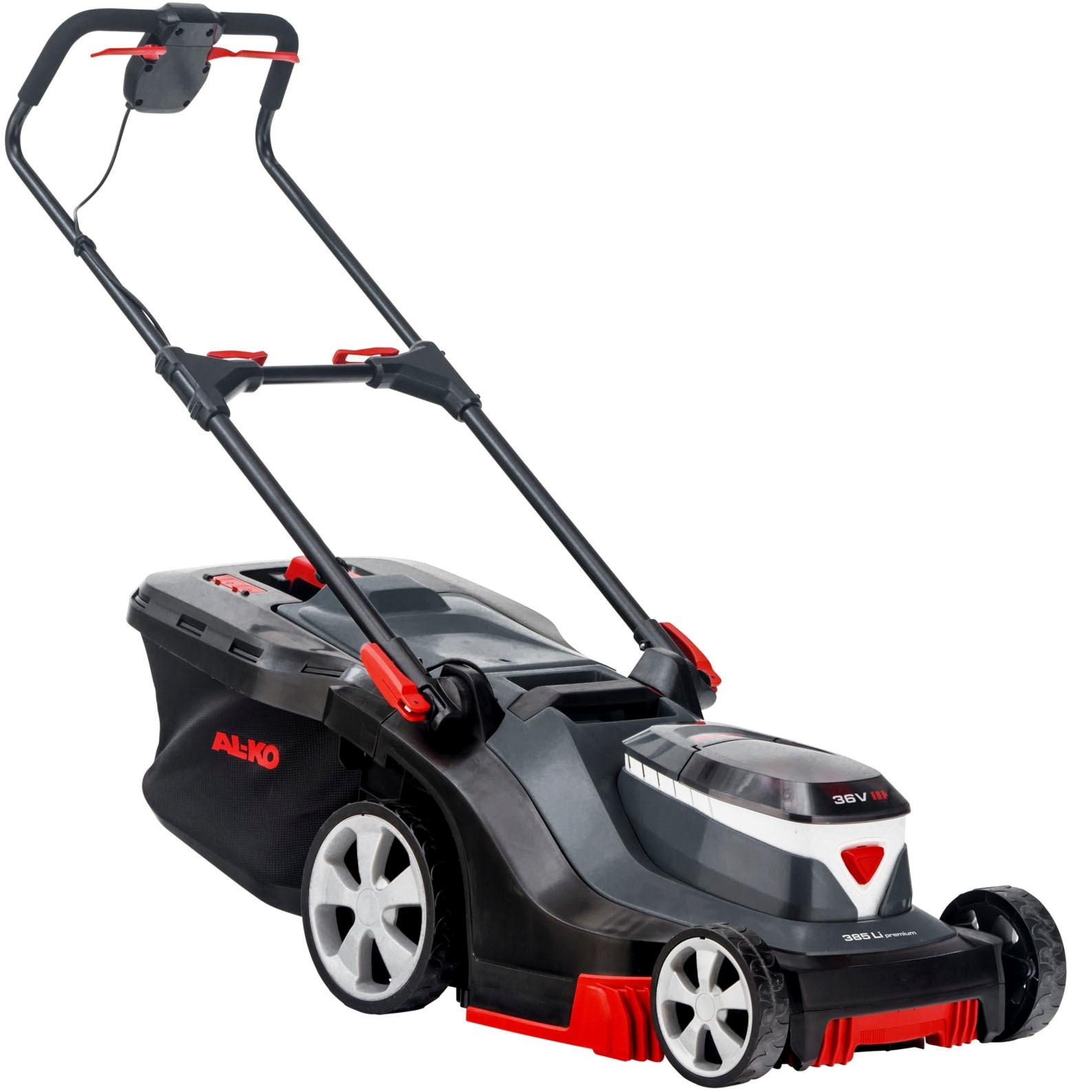 Akkurasenmäher AL-KO “385 Li Premium”, schwarz, B:42cm H:102cm T:130cm, Rasenmäher, mit effektivem maxRUN-Cockpit, ohne Akku und Ladegerät