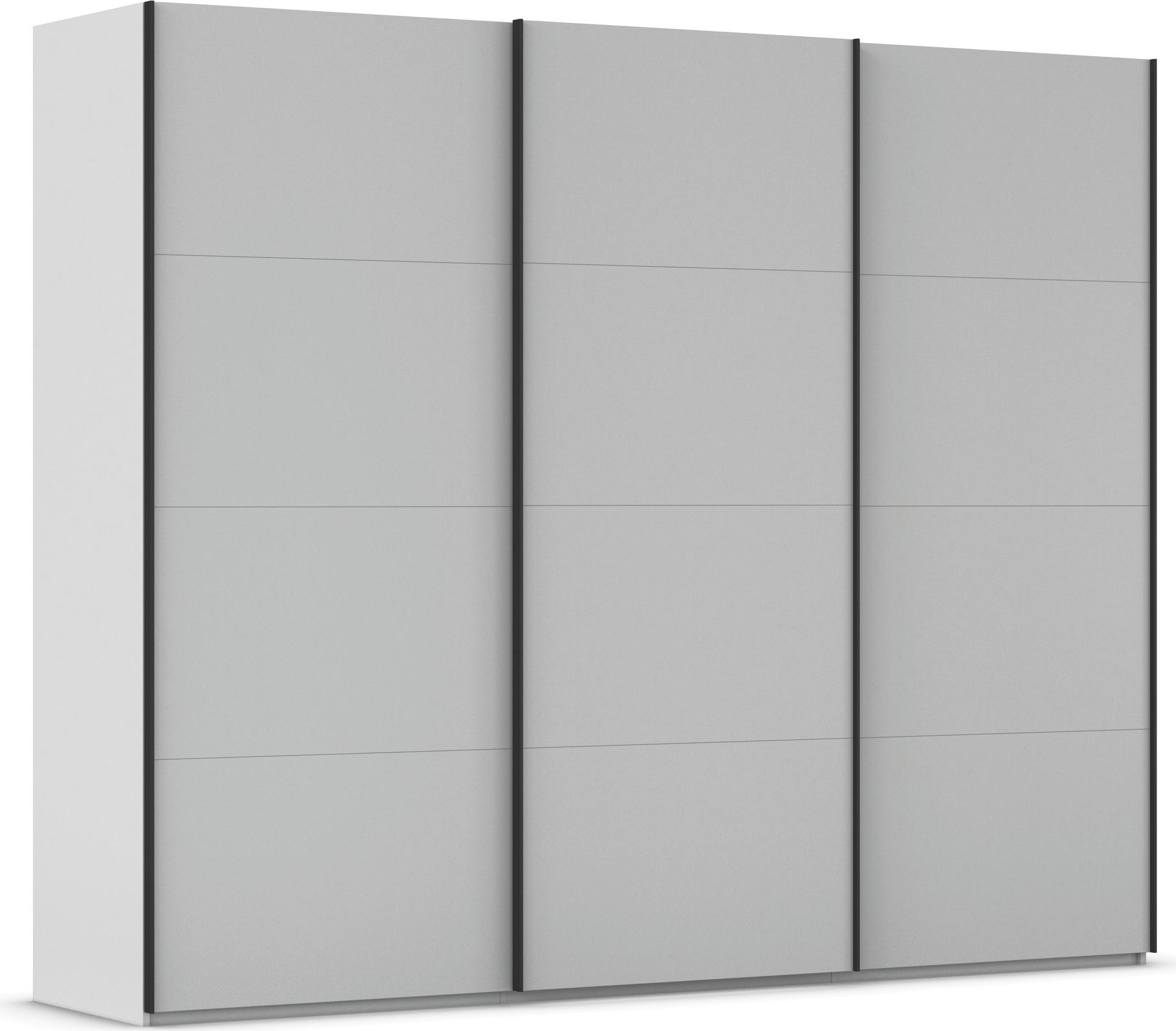 Schwebetürenschrank RAUCH "Kleiderschrank Schrank Garderobe Schlafzimmerschrank SCALE-FYRA", grau (seidengrau, griffleisten schwarz), B:271cm H:223cm