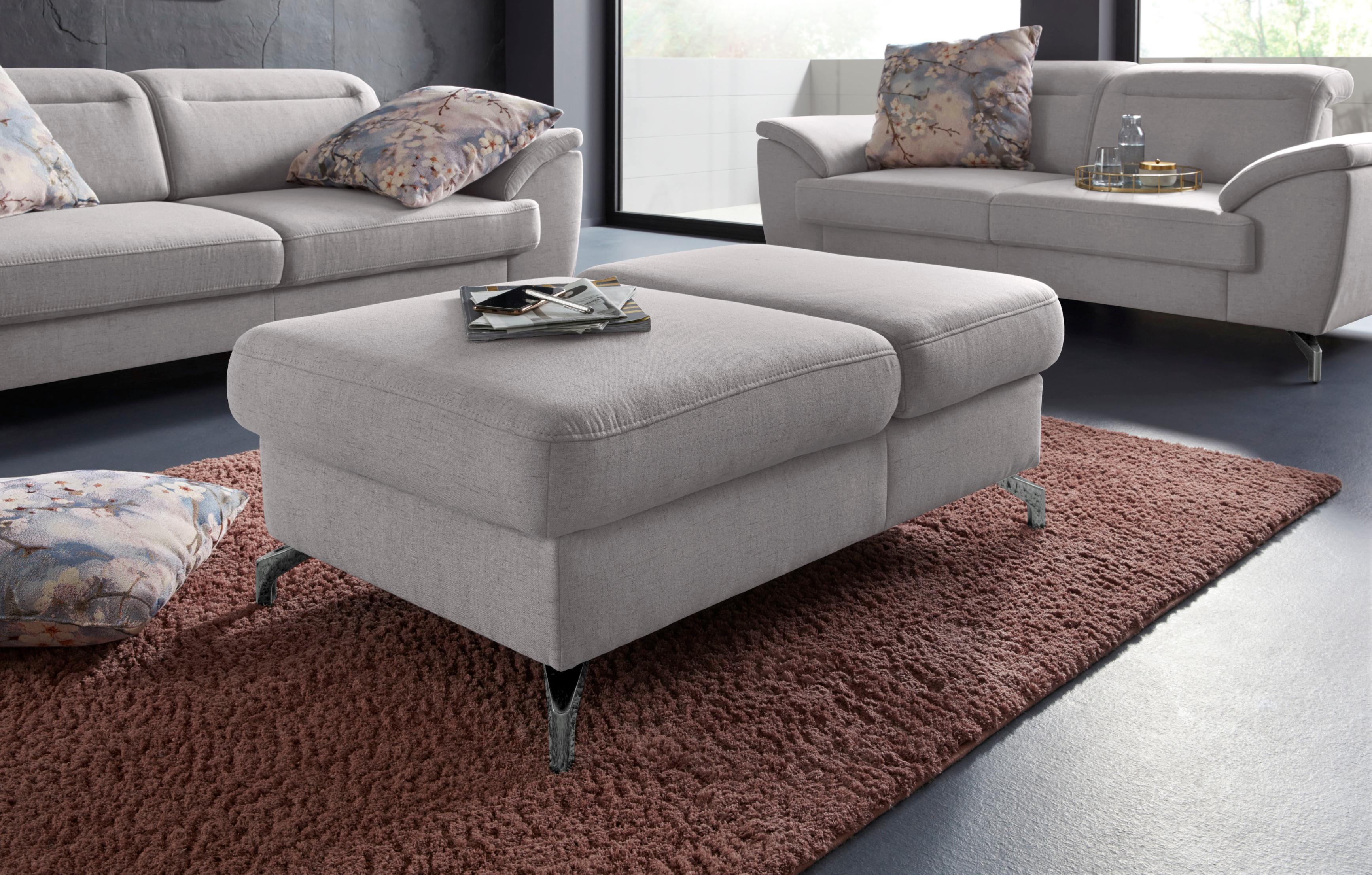 Hocker SIT & MORE "Percy", grau, B:114cm H:43cm T:71cm, Hocker, Sitzhocker, Fußhöhe 12 cm, mit Klappfunktion, wahlweise in 2 Fußfarben